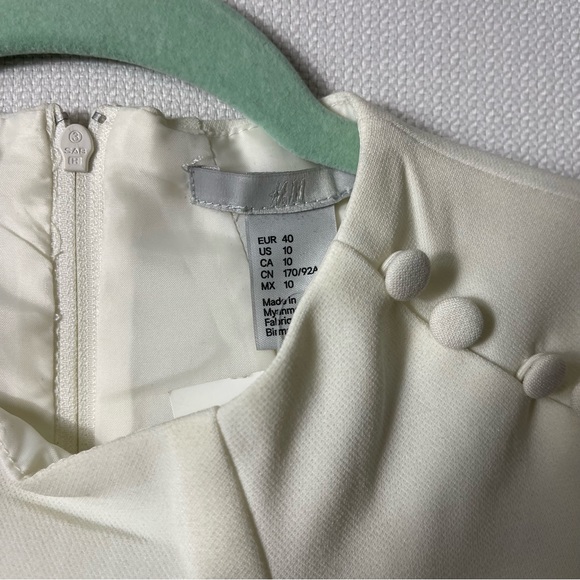 H&M Women's Sheath Dress Ivory Black Shoulder Button Sleeveless 10 New w/ tag - Picture 5 of 9